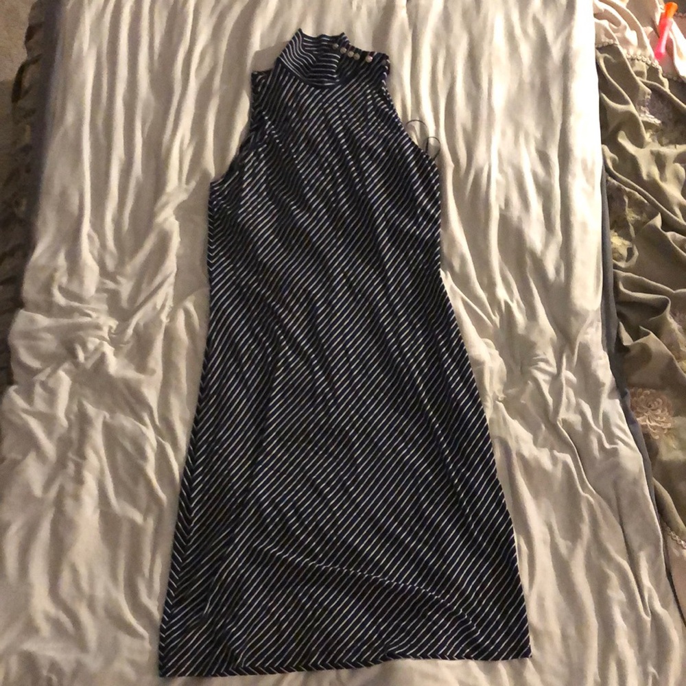 Ralph Lauren Navy and White Sheath Midi Dress - Picture 1 of 5